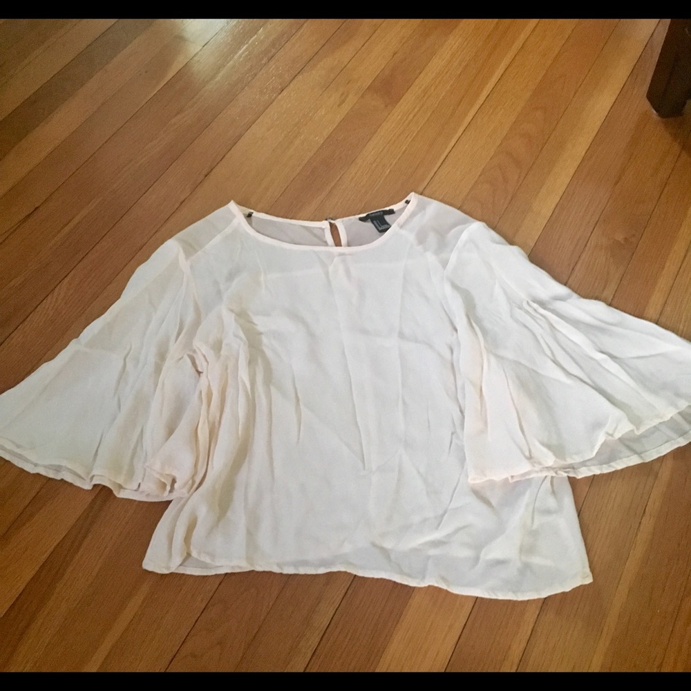 Forever 21 sheer cream crop top w/ bell sleeve